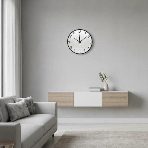 Reloj Pared Analogico Redondo 30cm Numeros Modernos Oficina Negro Blanco