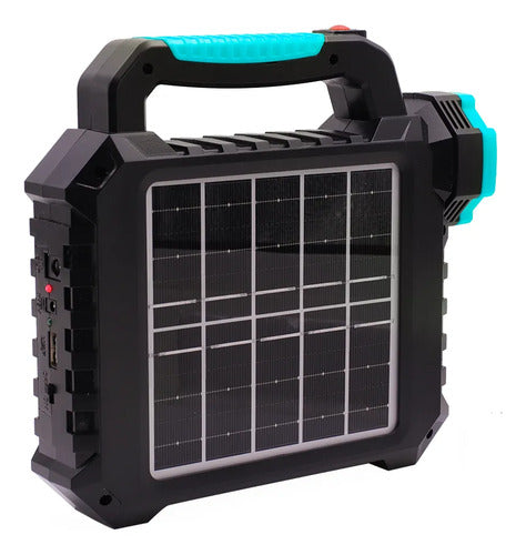 Foco Linterna Reflector Led Recargable Panel Solar Portatil Blanco Frío Celeste Con Negro