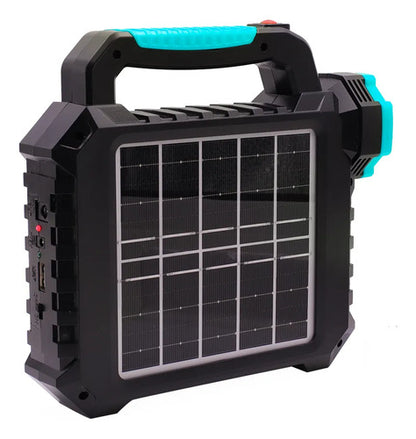 Foco Linterna Reflector Led Recargable Panel Solar Portatil Blanco Frío Celeste Con Negro