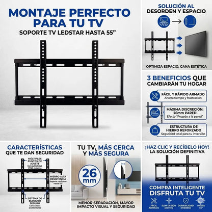 Soporte Tv Lcd Led Plasma De 26  A 55  Soporta Hasta 50kg Negro