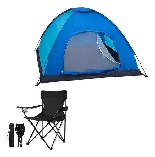 Carpa Camping Para 3 A 4 Personas + Silla Plegable Con Funda Aleatorio
