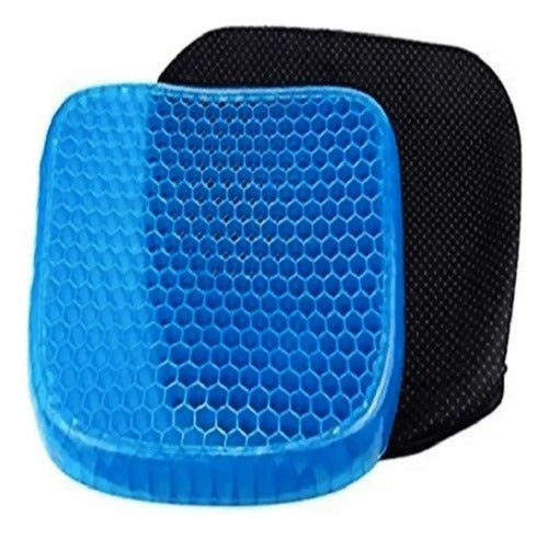 Almohadon Gel Silicona Flexible Con Funda Silla Escritorio Azul Con Funda Negra Liso