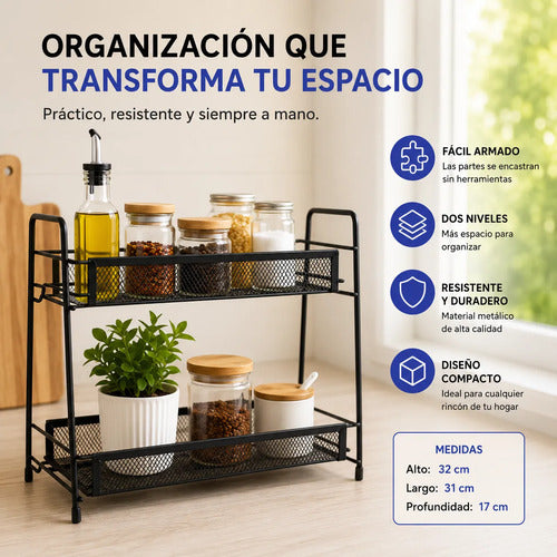 Estante Organizador Metalico 2 Niveles Cocina Baño Multuso Negro
