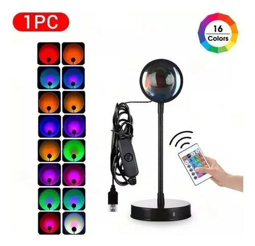 Lampara Proyector Atardecer Sunset Usb Rgb Con Control Negro Rgb