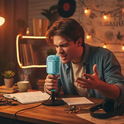 Micrófono Retro Karaoke Inalámbrico Bluetooth Tws Altavoz Celeste