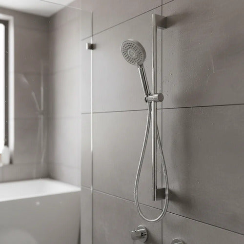 Duchero Manual Baño Barra Soporte Manguera Ajustable Lluvero Plateado Cromado
