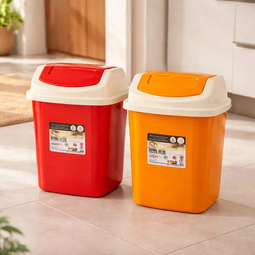 Cesto Papelera Plástica Tapa Vaivén 12l Residuos Basura Naranja