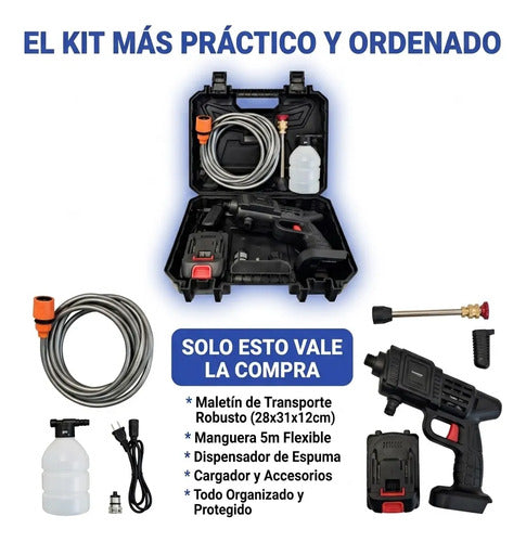Lavadora Portatil Alta Presion Bateria 21v 6000mah Maletin Negro 50/60 Hz