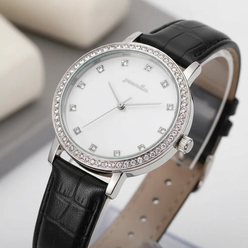 Reloj De Pulsera Femenino Brillos Elegante Mujer Analógico Azul
