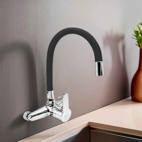 Monocomando Flexible 20cm Pico Negro Cocina Pared Mesada