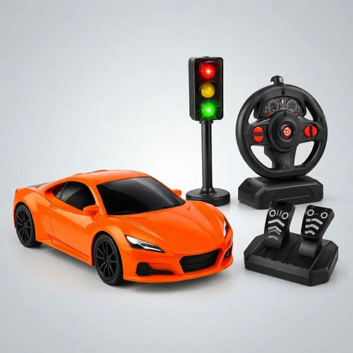Auto Rc Volante Pedalera Semáforo Luz Sonido Escala 1:16 Rojo