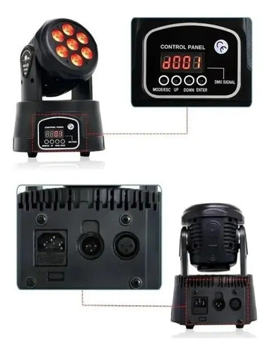 Foco Fiesta Disco Cabeza Movil Robotico Par 7 Led Rgbw Dmx