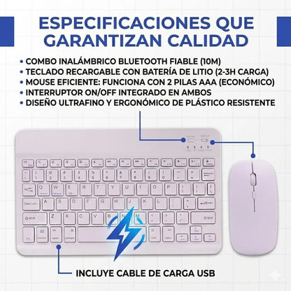 Combo Teclado Mouse Bluetooth Slim Ingles Recargable Tablet Aleatorio