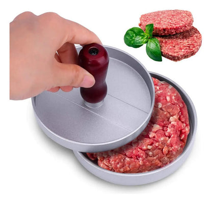 Molde Prensa Hamburguesa Aluminio Mango Madera Antiadherente Aluminio