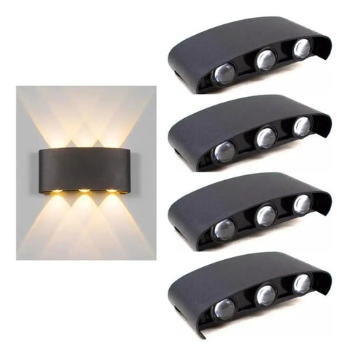 Set X4 Aplique Pared Bidireccional Lampara Exterior 3 Luces