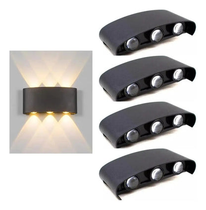 Set X4 Aplique Pared Bidireccional Lampara Exterior 3 Luces