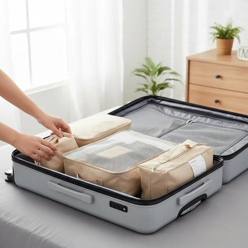 Set Pack Organizadores Viaje 7 Piezas Valija Ropa Bolsas Rosa