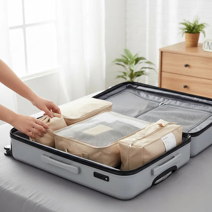 Set Pack Organizadores Viaje 7 Piezas Valija Ropa Bolsas Rosa