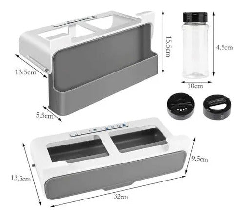 Organizador Estante Adhesivo Especias Cocina Set X6 Frascos Gris