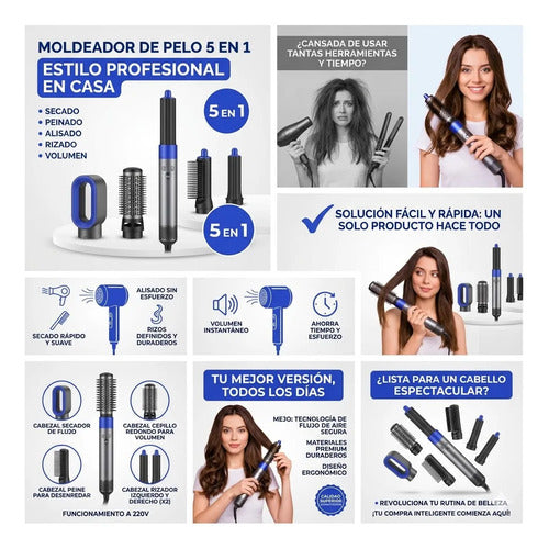 Cepillo Moldeador Pelo 5 En 1 Secador Rizador Alisador 220v