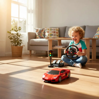 Auto Rc Volante Pedalera Escala 1:16 Semáforo Luz Sonido Amarillo