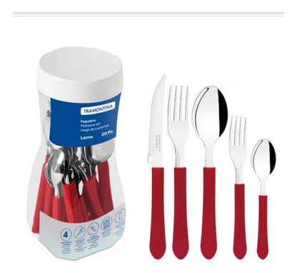 Set/juego De Cubiertos Acero Inoxidable Pack X20 Piezas Mesa Rojo