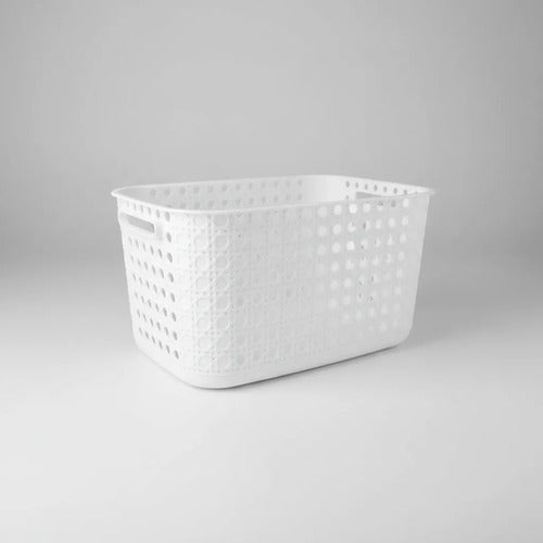 Caja Organizadora Canasto Plástico Calada 37x28x20 Cm Gris