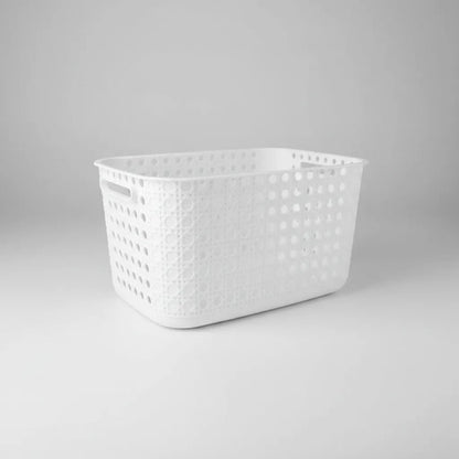 Caja Organizadora Canasto Plástico Calada 37x28x20 Cm Gris