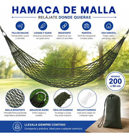 Hamaca Red Exterior Portátil Malla Camping Jardín 200x80cm Verde