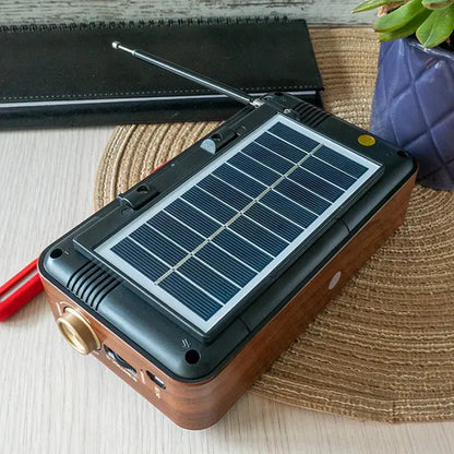Radio Portatil Recargable Panel Solar Retro Am/fm Bluetooth Marrón