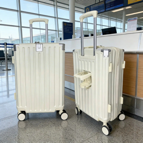 Valija Viaje Rigida 4 Ruedas Colores Puerto Usb 24 Pulgadas Blanco Rayas