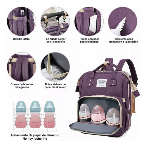 Mochila Pañalera Cuna Impermeable Multifunción Bebé Viaje Color Azul