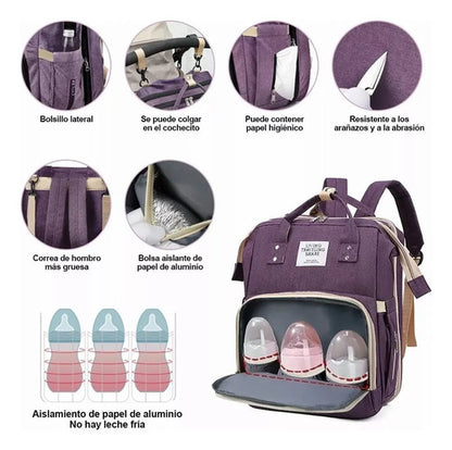 Mochila Pañalera Cuna Impermeable Multifunción Bebé Viaje Color Azul