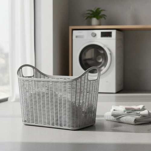 Canasto/cesto Asas Organizador Plástico Calado Multiuso 51cm Gris