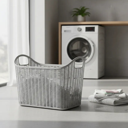 Canasto/cesto Asas Organizador Plástico Calado Multiuso 51cm Gris