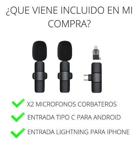 Microfono Solapero Inalambrico X2 Usb Tipo C Android Ios Negro