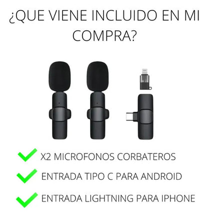 Microfono Solapero Inalambrico X2 Usb Tipo C Android Ios Negro
