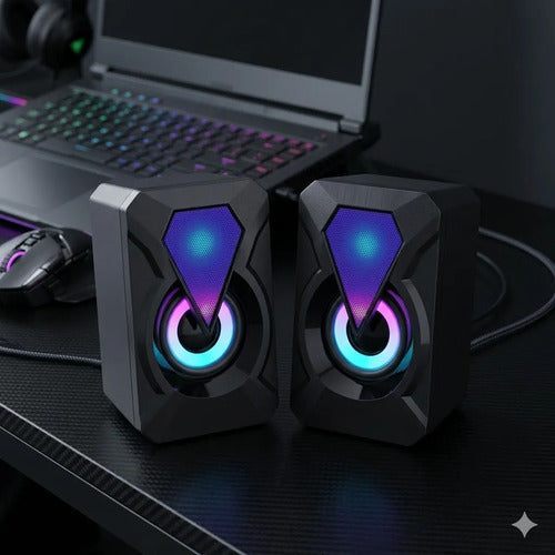 Parlantes Pc Gamer Rgb Usb Audio 3.5mm Compactos Notebook Negro