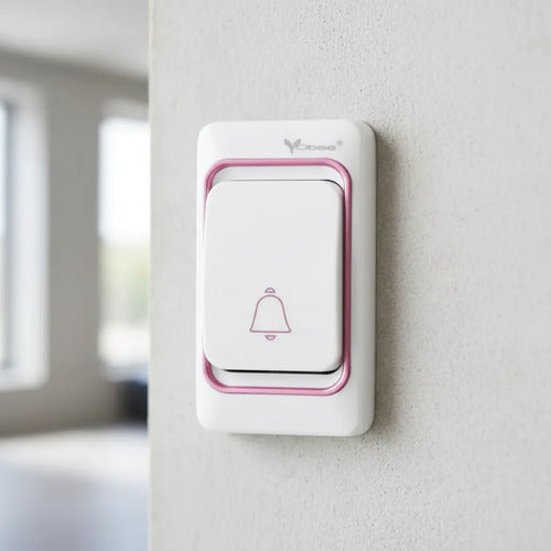 Timbre Inalambrico 220v 100m 3 Nivel Volumen Bateria Incluid Blanco Con Rosa