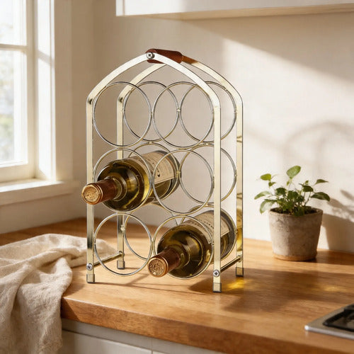 Rack Vino Botellero Hierro 6 Botella Dorado Estante 34x21cm 2 Colores Segun Stock