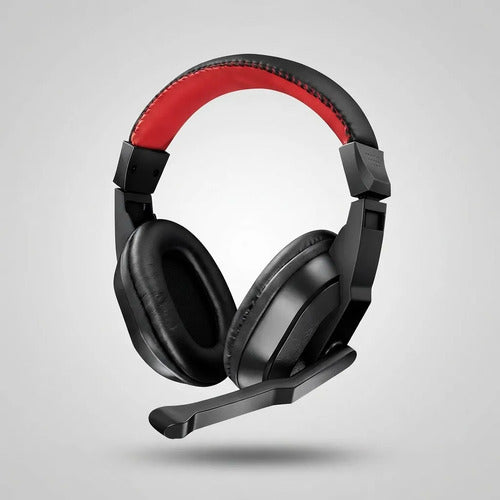 Auricular Gamer Control Volumen Micrófono Vincha Ajustable Negro Con Rojo
