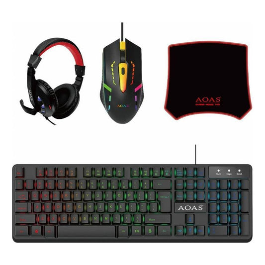 Combo Teclado Mouse Auricular Y Mousepad Con Cable  Gamer