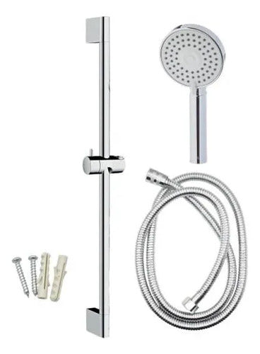 Duchero Manual Baño Barra Soporte Manguera Ajustable Lluvero Plateado Cromado