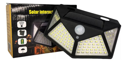 Aplique Reflector Led Panel Solar 100 Leds Sensor Movimiento Veoquiero Negro Blanco Frío
