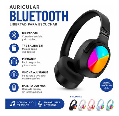 Auricular Bluetooth Tf Salida 3.5 Plegable Vincha Ajustable 5 Colores - Aleatorio