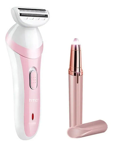 Afeitadora Depiladora Inalambrica + Lapiz Perfilador Cejas Rosa Con Blanco