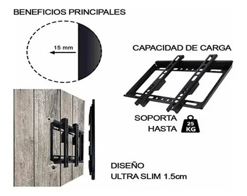 Soporte Smart Tv Led Lcd 14 22 24 28 32 40 42 Reforzado 25kg Negro