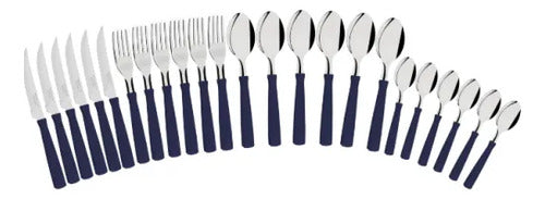 Juego/set De Cubiertos New Kolor X24 Mango Plastico Mesa Azul