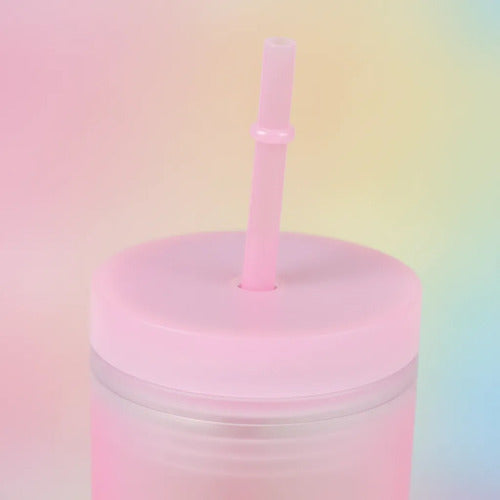 Vaso Acrílico Tapa Sorbito Multicolor Frase 500ml Liviano Multicolor
