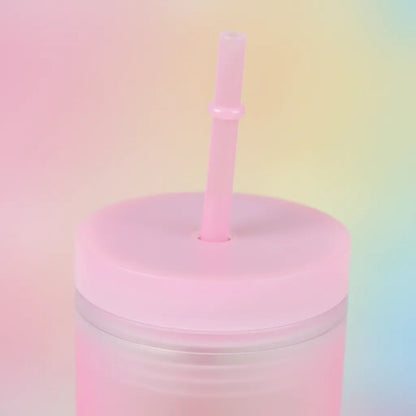 Vaso Acrílico Tapa Sorbito Multicolor Frase 500ml Liviano Multicolor